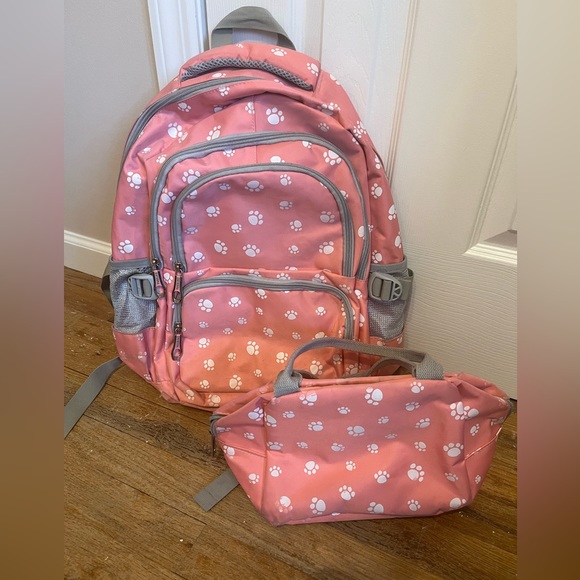 Other - Dog Paw Printed Backpack Set With Lunch-Bag For Girls Bookbag School-bag